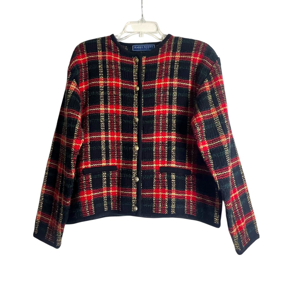 Vintage Jacket 80s Aesthetic Karen Scott Grandma‎ Gold Red Green Black
